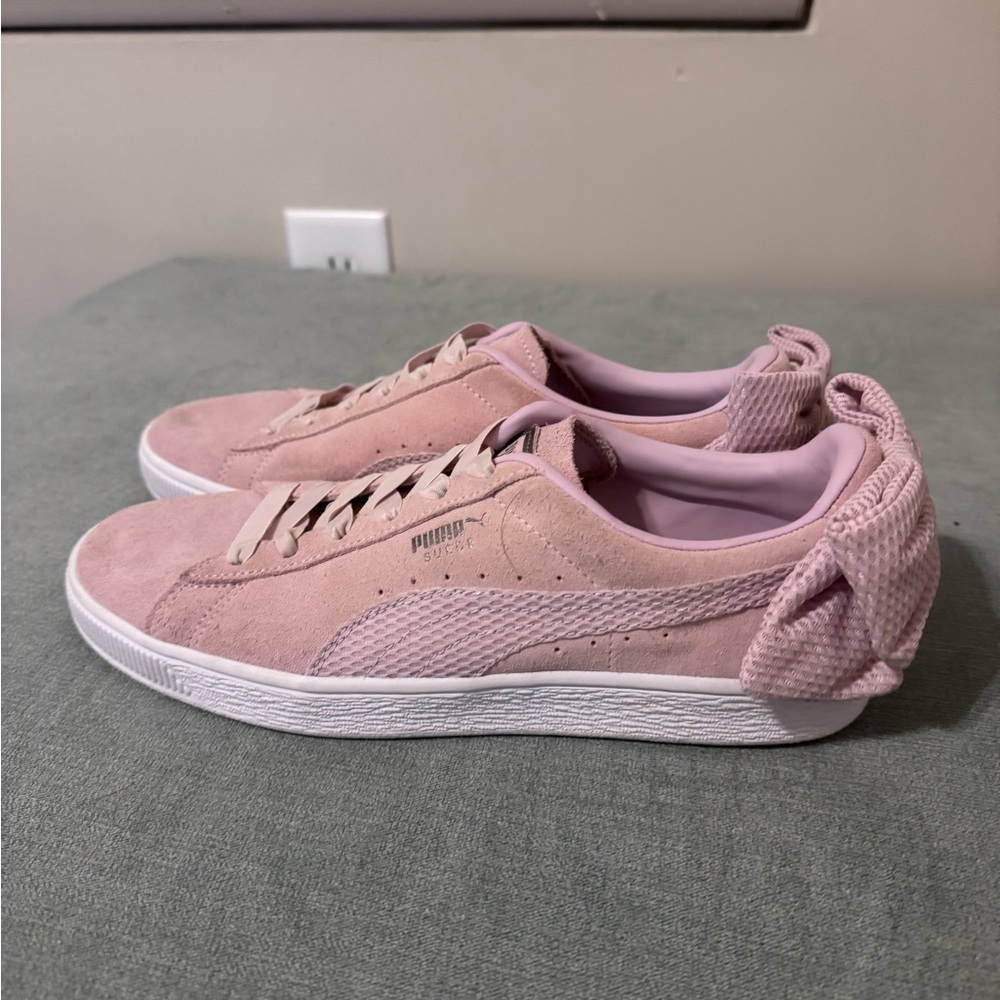 Puma Blush Suede Bow Sneakers